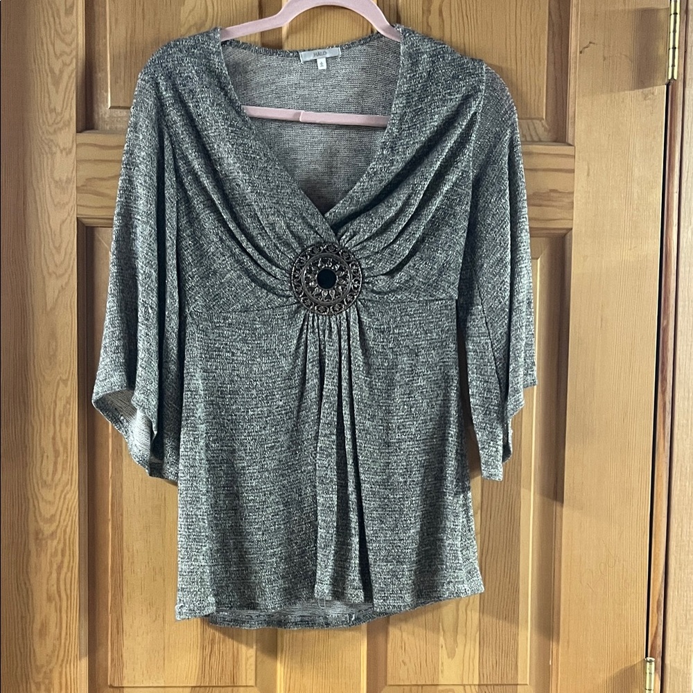 Halo-Gray Women's Top with Embellished Detail